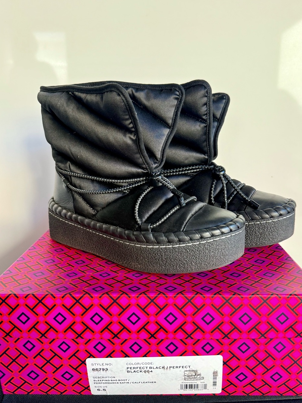 Tory Burch Black Quilted Puffer Platform Ankle Boots